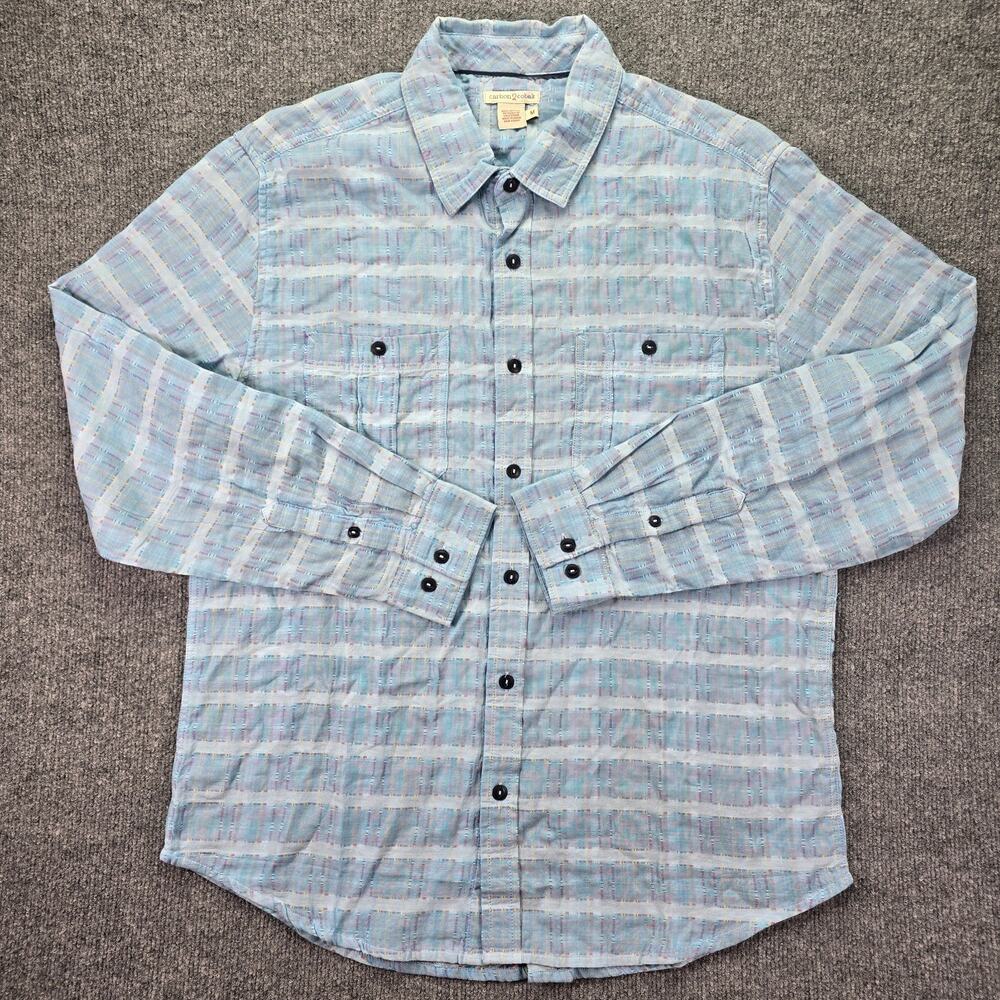 Carbon 2 Cobalt Shirt Mens Medium Plaid Textured Cotton Long Sleeve Button Down